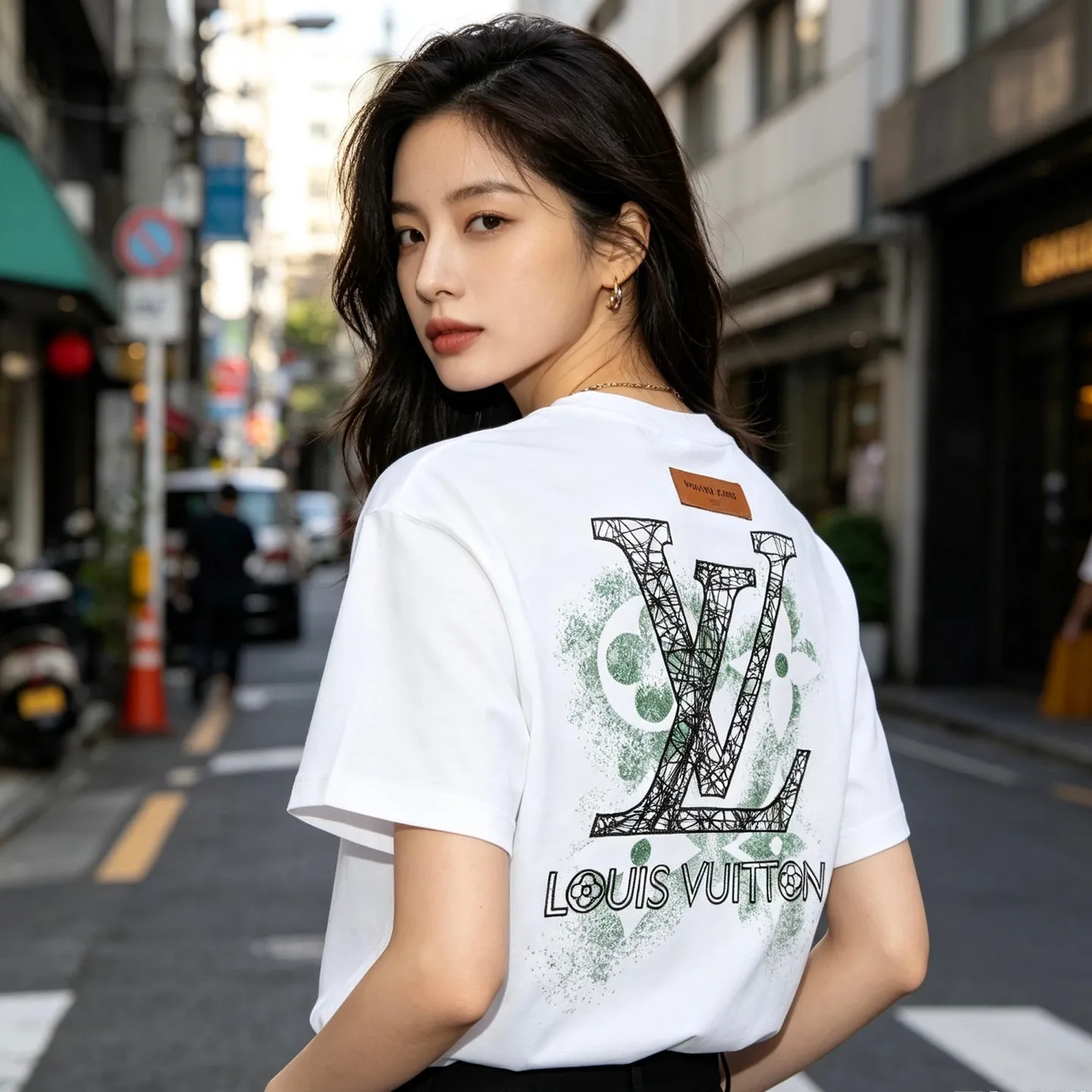 Louis Vuitton/Louis Vuitton inkjet presbyopic line logo embroidered short sleeves